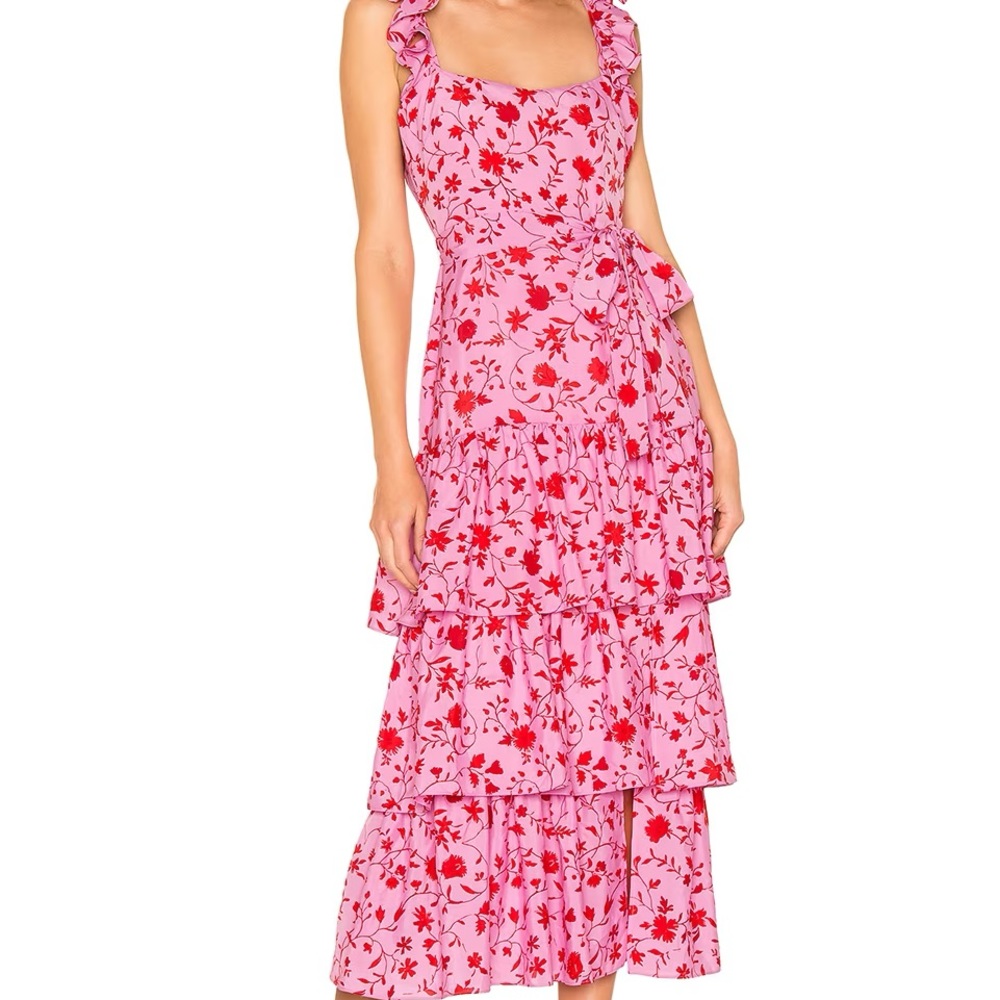 LIKELY - Charlotte Tiered Dress in Pink and Red